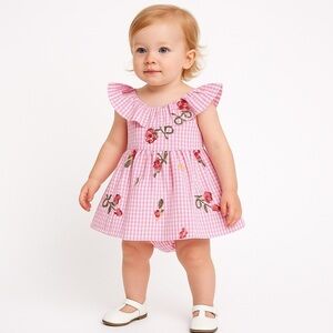 Rare Editions Pink Gingham Floral Ruffle Baby Dress